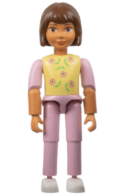 Belville Female, Child Girl - Pink Pants, Light Yellow Top with Flowers Pattern, Brown Hair, White Shoes (4107484)