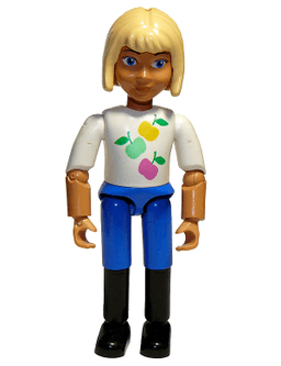 Belville Female, Child Girl (Horse Rider) - Blue Shorts, White Top with Apples Pattern, Very Light Orange Hair, Black Shoes (4107496)