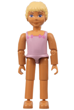 Belville Female - Pink Swimsuit with Square Neck, Dark Pink Bows in Corners, Long Yellow Hair Braided, Bare Feet