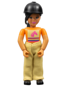 Belville Female - Girl, Black Ponytail, Orange Shirt, Tan Pants, Black Riding Helmet