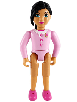 Belville Female - Girl with Bright Pink Top with Fur and Bow Detail, Gold Horseshoe Brooch, Dark Pink Shoes and Long Black Hair