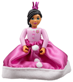Belville Female - Girl, Bright Pink Top with Fur and Bow Detail, Dark Pink Shoes, Black Hair, Skirt Long, Crown
