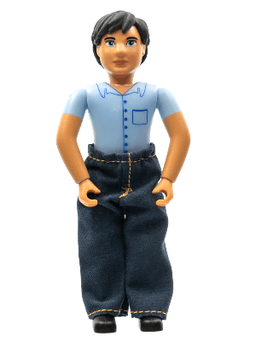 Belville Male - Blue Shorts, Blue Shirt with Buttons & Pocket Pattern, Black Hair, Pants