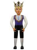 Belville Male, Adult Man (King) - Black Shorts, Dark Purple Top with Gold Trim and White Shirt Pattern, Light Yellow Hair, Black Shoes, Crown