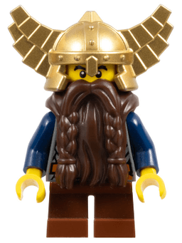 Fantasy Era - Dwarf, Dark Brown Beard, Metallic Gold Helmet with Wings, Dark Blue Arms, Dual Sided Head