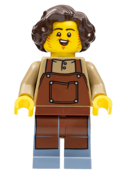 Tavern Keeper - Male, Reddish Brown Apron, Sand Blue Legs, Dark Brown Hair