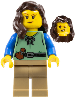Shieldsmith - Female, Sand Green Vest, Dark Tan Legs, Dark Brown Hair over Shoulder