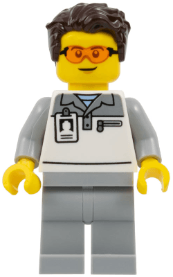 Formula 1 Mechanic - Male, Light Bluish Gray and White Polo Shirt, Light Bluish Gray Legs, Dark Brown Tousled Hair, Safety Glasses