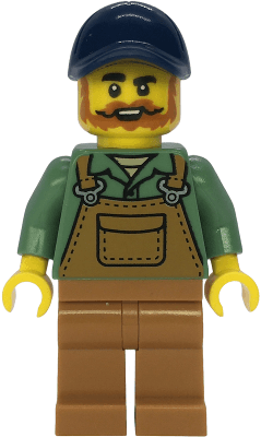 Farmer - Male, Medium Nougat Overalls over Sand Green Shirt, Medium Nougat Legs, Dark Blue Cap, Beard
