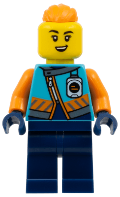 Arctic Explorer - Female, Medium Azure Jacket, Name Badge, Orange Topknot Braid Hair