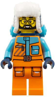 Arctic Explorer - Male, Orange and Medium Azure Jacket, Dark Blue Ushanka Hat, Black Beard, Glasses, Back Pack