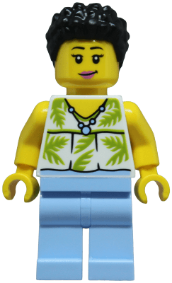 Tourist - Female, White Sleeveless Top with Lime Palm Leaves, Bright Light Blue Legs, Black Hair