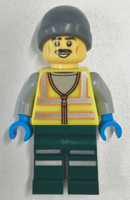 Snowplow Driver - Male, Neon Yellow Safety Vest with Reflective Stripes, Dark Green Legs with Reflective Stripes, Gray Beanie