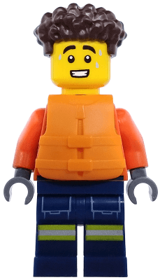 Coast Guard City - Male, Reddish Orange Jacket with Pockets and Reflective Stripes, Dark Blue Legs with Pockets and Reflective Stripes, Orange Life Jacket, Dark Brown Hair