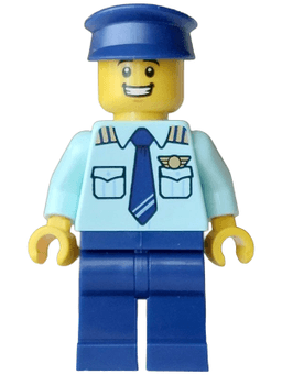 Pilot - Male, Light Aqua Uniform Shirt with Tie, Dark Blue Legs and Hat, Open Mouth Smile (Pete)