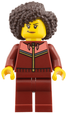 Woman - Dark Red Tracksuit, Dark Brown Coiled Hair