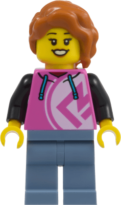 Pizza Restaurant Patron - Female, Dark Pink Hoodie, Sand Blue Legs, Dark Orange Hair