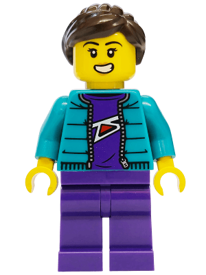 Mountain Bike Cyclist - Female, Dark Turquoise Jacket, Dark Purple Legs, Dark Brown Ponytail