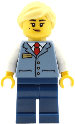 Station Master - Female, Sand Blue Vest over White Shirt, Dark Blue Legs, Bright Light Yellow Ponytail