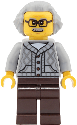 Passenger - Male, Light Bluish Gray Knit Cable Cardigan Sweater, Dark Brown Legs, Light Bluish Gray Hair Swept Back