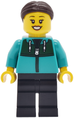 Car Wash Patron - Female, Dark Turquoise Track Suit, Black Legs, Dark Brown Hair