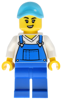Car Wash Worker - Female, Blue Overalls and Legs, Medium Azure Hat