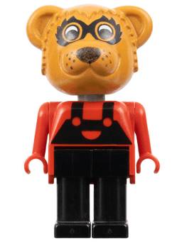Fabuland Bear - Ricky Raccoon, Black Legs / Overalls, Red Top, Small Eyes Mask