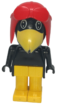 Fabuland Bird - Charlie / Joe Crow, Black Head, Red Pilot Helmet, Black Eyes