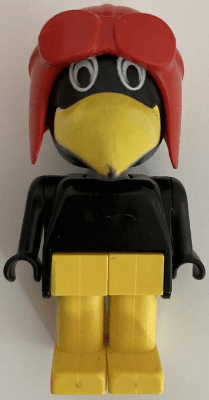 Fabuland Bird - Charlie / Joe Crow, Black Head, Red Pilot Helmet, White Eyes