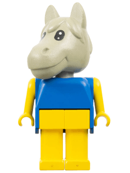 Fabuland Horse - Clarence Carpenter, Light Gray Head, Yellow Legs and Arms, Blue Top