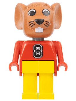 Fabuland Mouse - Maximillian Mouse (Max), Brown Head, Red Top with Number 8