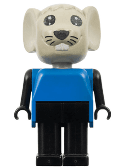 Fabuland Mouse - Mortimer Mouse (Morty), Light Gray Head, Blue Top