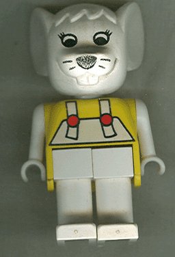 Fabuland Mouse - Marjorie Mouse, White Head and Legs / Overalls, Yellow Top