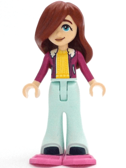 Friends Paisley - Magenta Jacket over Bright Light Yellow Sweater, Light Aqua Trousers Bell-Bottoms, Dark Pink Snowshoes
