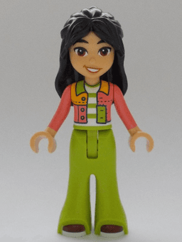 Friends Liann - Coral Patchwork Jacket, Lime Trousers Bell-Bottoms, Dark Red Shoes
