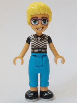 Friends Olly - Black and White Mesh T-Shirt, Dark Azure Trousers, Black Shoes