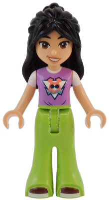Friends Liann - Medium Lavender Top, Lime Trousers Bell-Bottoms, Dark Red Shoes, Lopsided Smile