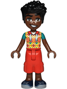 Friends Zac - Yellow Top with Geometric Shapes, Red Cropped Trousers, Dark Blue Shoes