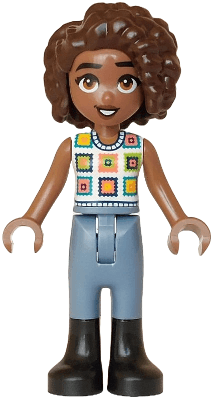 Friends Aliya - White Crochet Top, Sand Blue Trousers, Black Boots