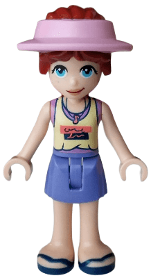 Friends Paisley - Bright Light Yellow and Medium Lavender Tank Top, Blue Violet Skirt, Dark Blue Sandals, Bright Pink Suncap