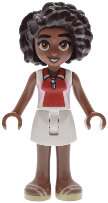 Friends Aliya - Bright Pink, Red and White Sleeveless Shirt, White Skirt, Tan Sandals