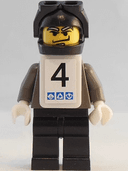 Snowboarder, Dark Gray Shirt, Black Legs, Black Helmet, White Vest, Number 4 Sticker on Both Sides