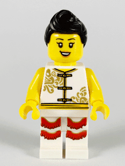 Woman, Lion Dance, White Shirt, White Legs with Red Fringe