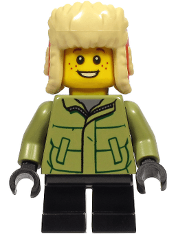 Boy - Olive Green Winter Jacket, Black Short Legs, Ushanka Hat