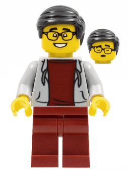 Man, Black Hair, Glasses, Light Bluish Gray Hoodie, Dark Red Shirt and Legs