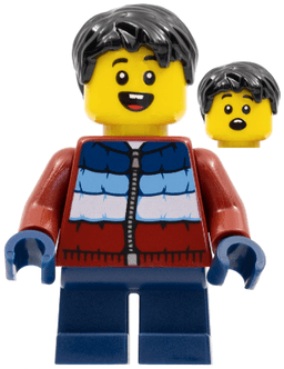 Child - Boy, Dark Red Puffy Coat, Dark Blue Short Legs, Black Hair