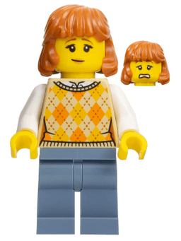 Lunar New Year Parade Spectator - Female, Tan Knit Argyle Sweater Vest, Sand Blue Legs, Dark Orange Hair