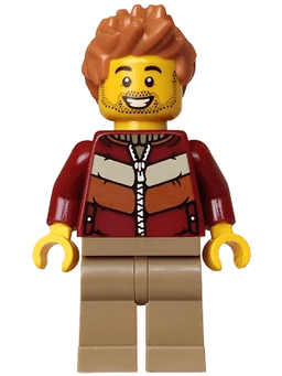 Holiday Express Train Passenger - Male, Dark Red Jacket, Dark Tan Legs, Medium Nougat Hair