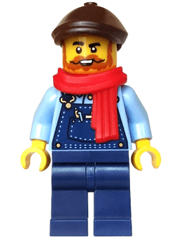 Holiday Express Train Driver - Dark Blue Overalls, Dark Brown Flat Cap, Red Scarf