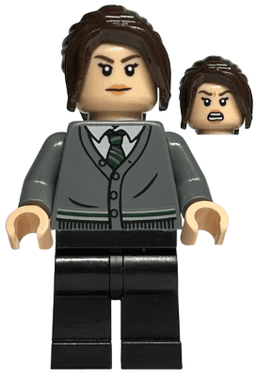 Pansy Parkinson - Dark Bluish Gray Slytherin Cardigan Sweater without Crest, Black Legs